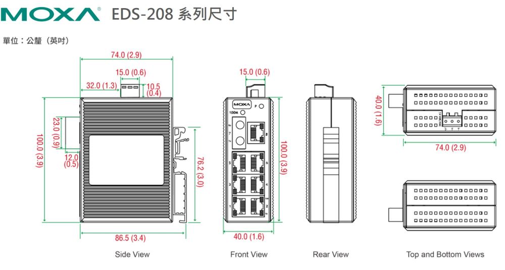 Moxa EDS-208尺寸